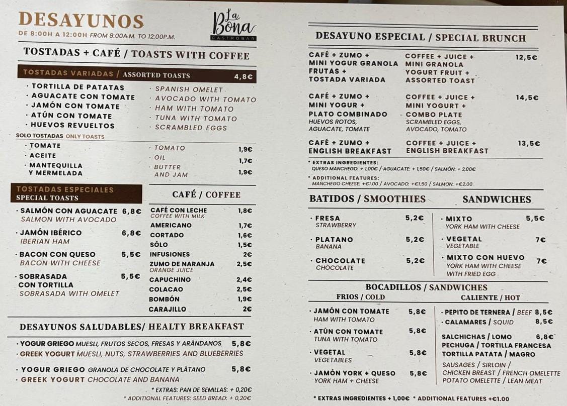 La Bona Photo Menu 1