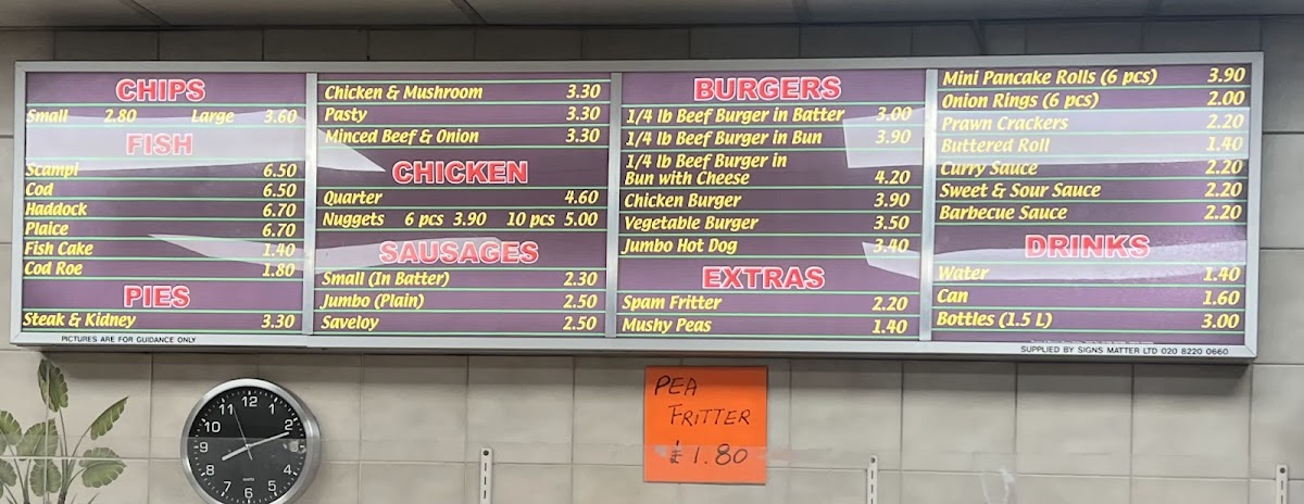 Cove Fish Bar Photo Menu 1