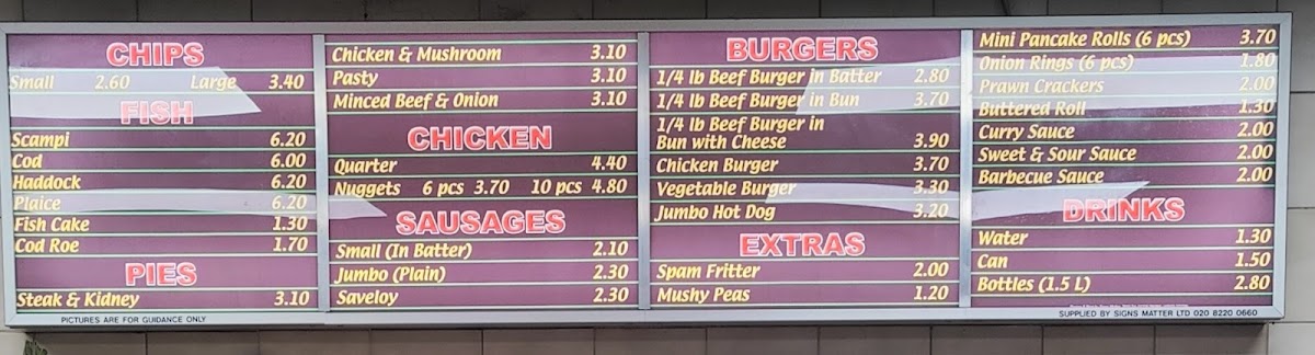 Cove Fish Bar Photo Menu 2