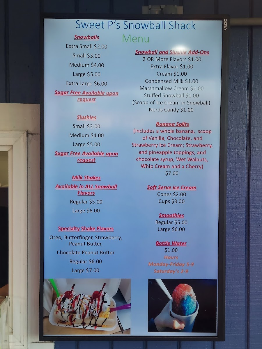 Sweet P's Snowball Shack Photo Menu 1