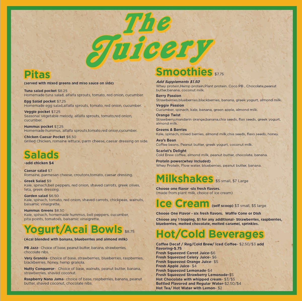 The Juicery Photo Menu 1