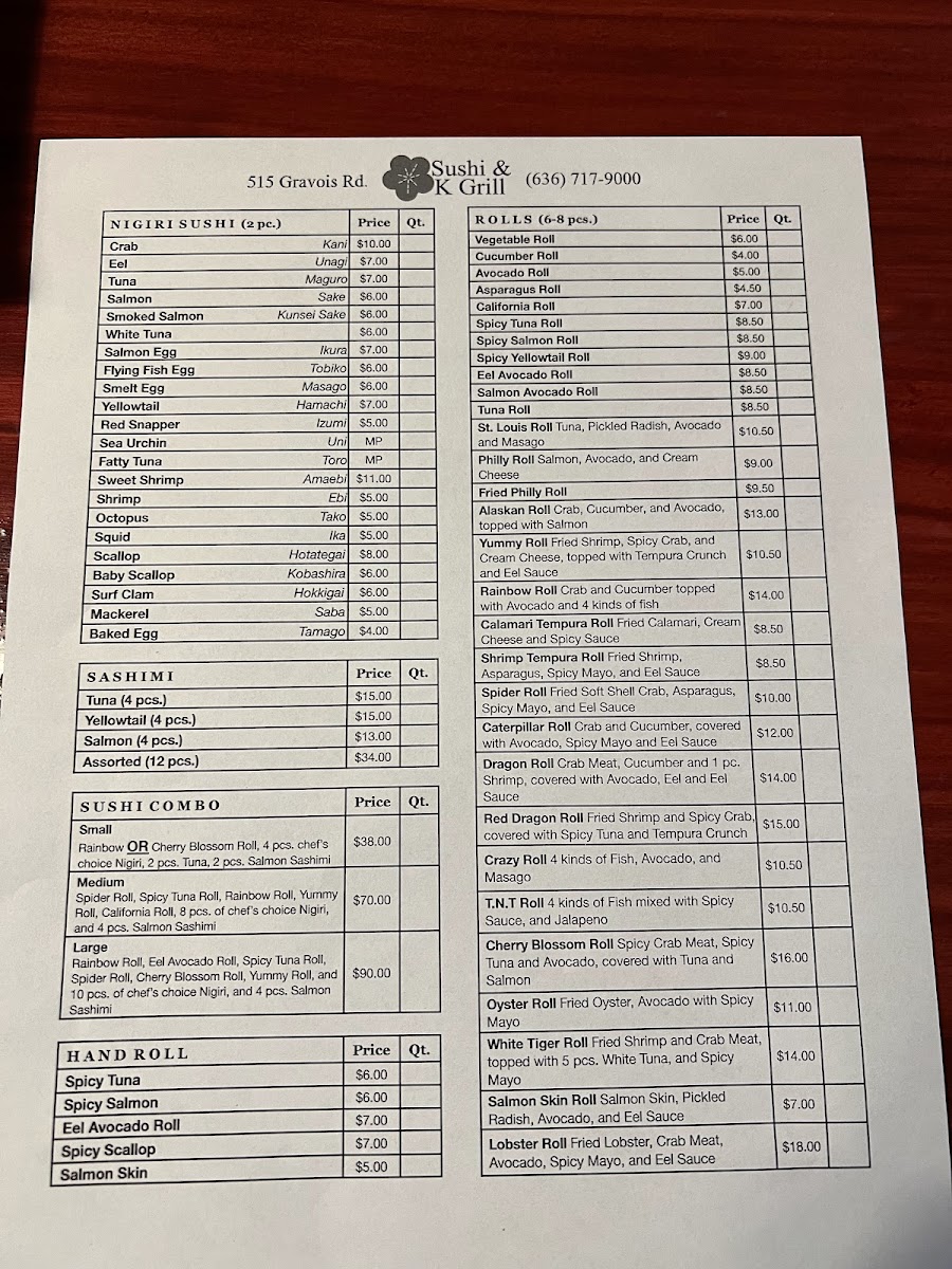 Sushi & K Grill Photo Menu 2