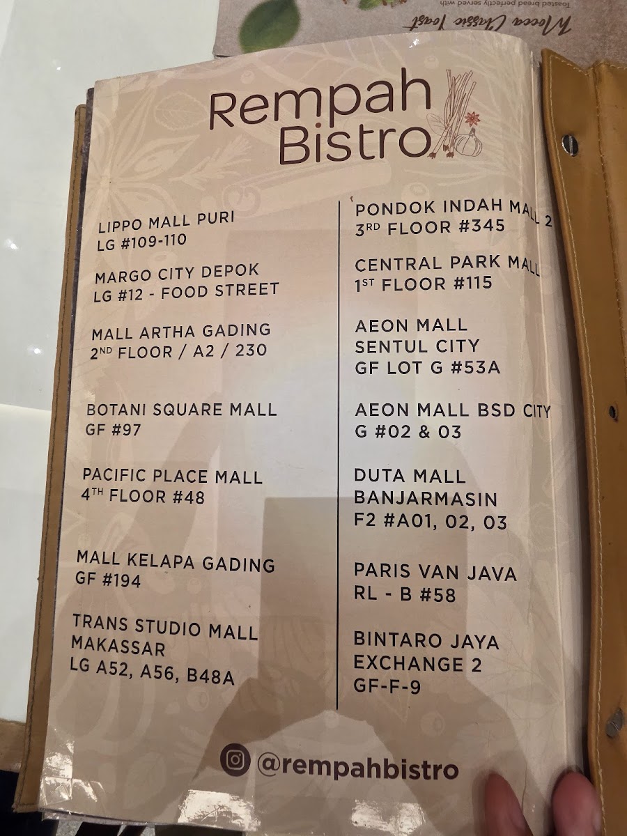 Rempah Bistro Botani Square Photo Menu 1
