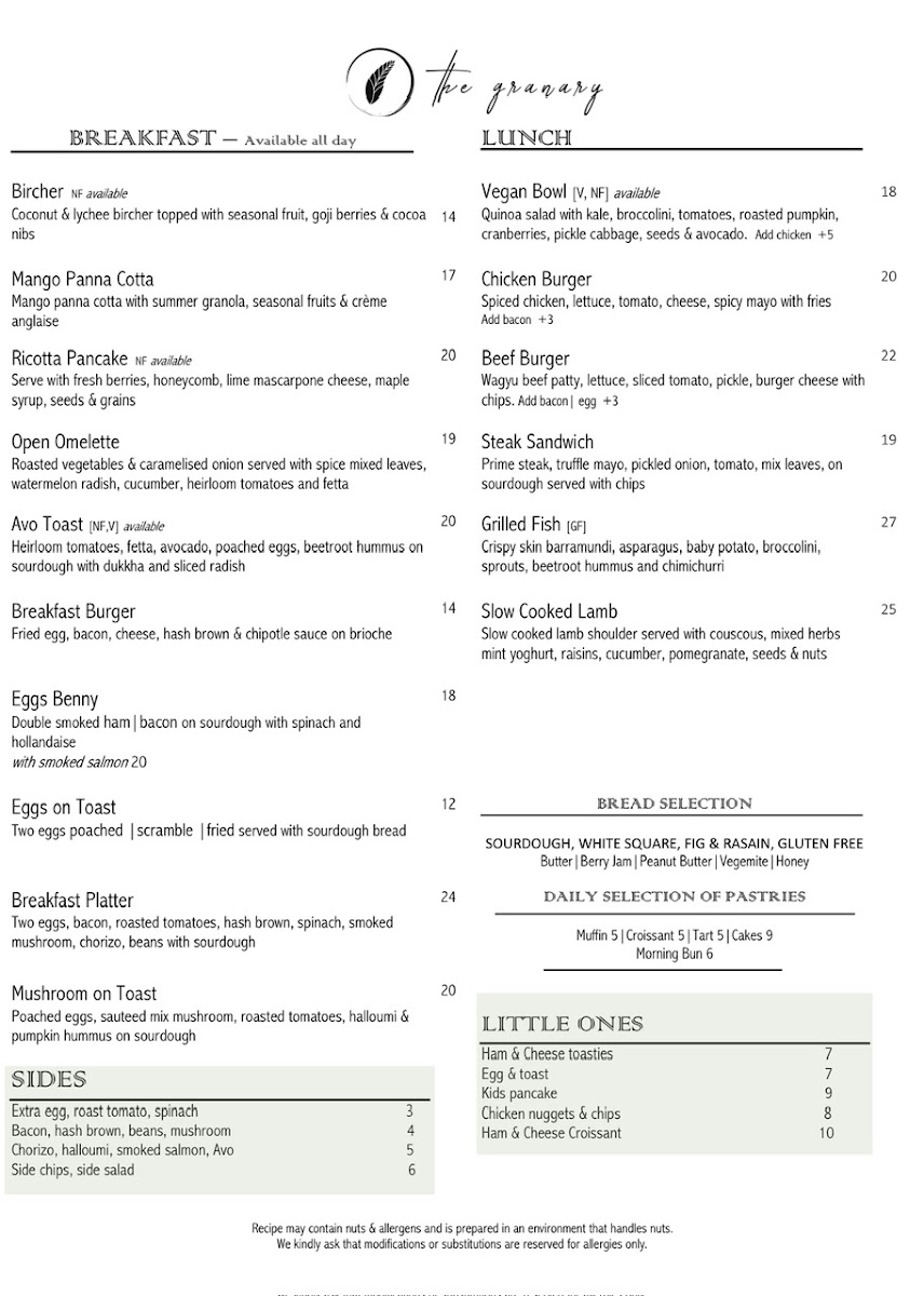 The Granary Cafe Summer Hill Photo Menu 4
