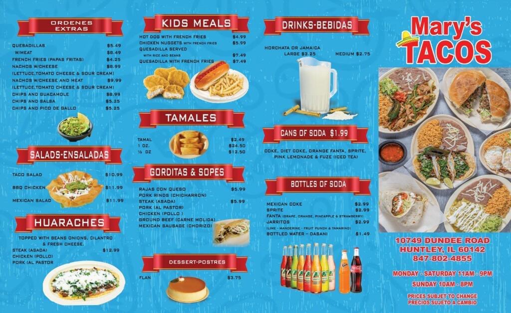 Mary's Tacos Photo Menu 1