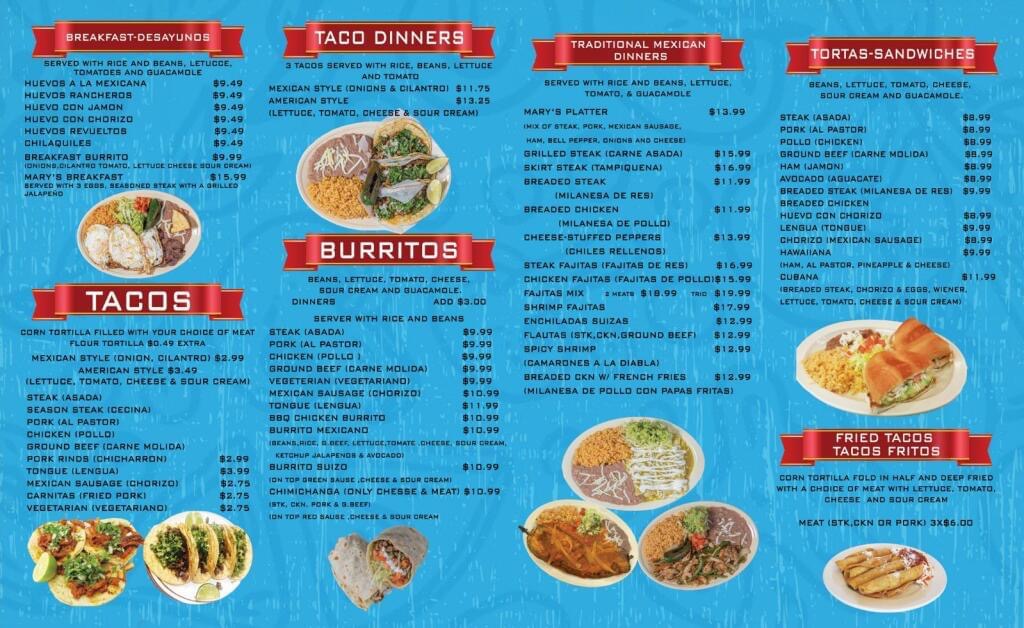 Mary's Tacos Photo Menu 2