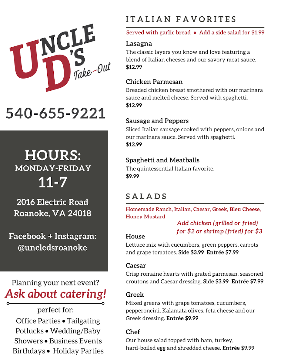 Uncle D's Take-Out Photo Menu 2