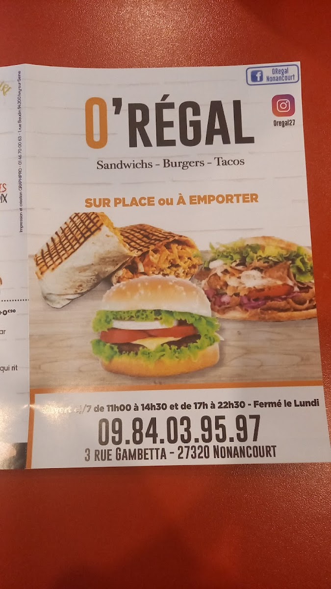 O’REGAL , KEBAB,TACOS,BURGER,PANINI Photo Menu 7