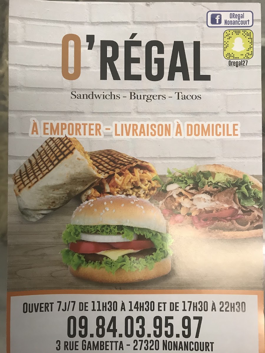 O’REGAL , KEBAB,TACOS,BURGER,PANINI Photo Menu 9