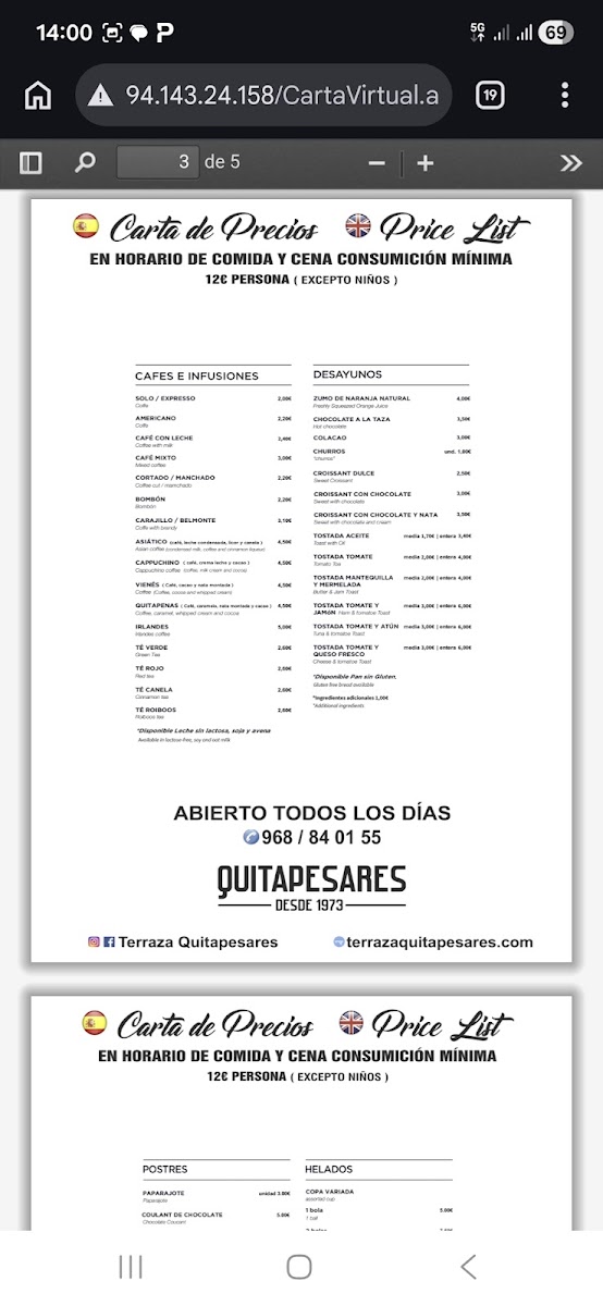Bar restaurante Terraza Quitapesares Photo Menu 5