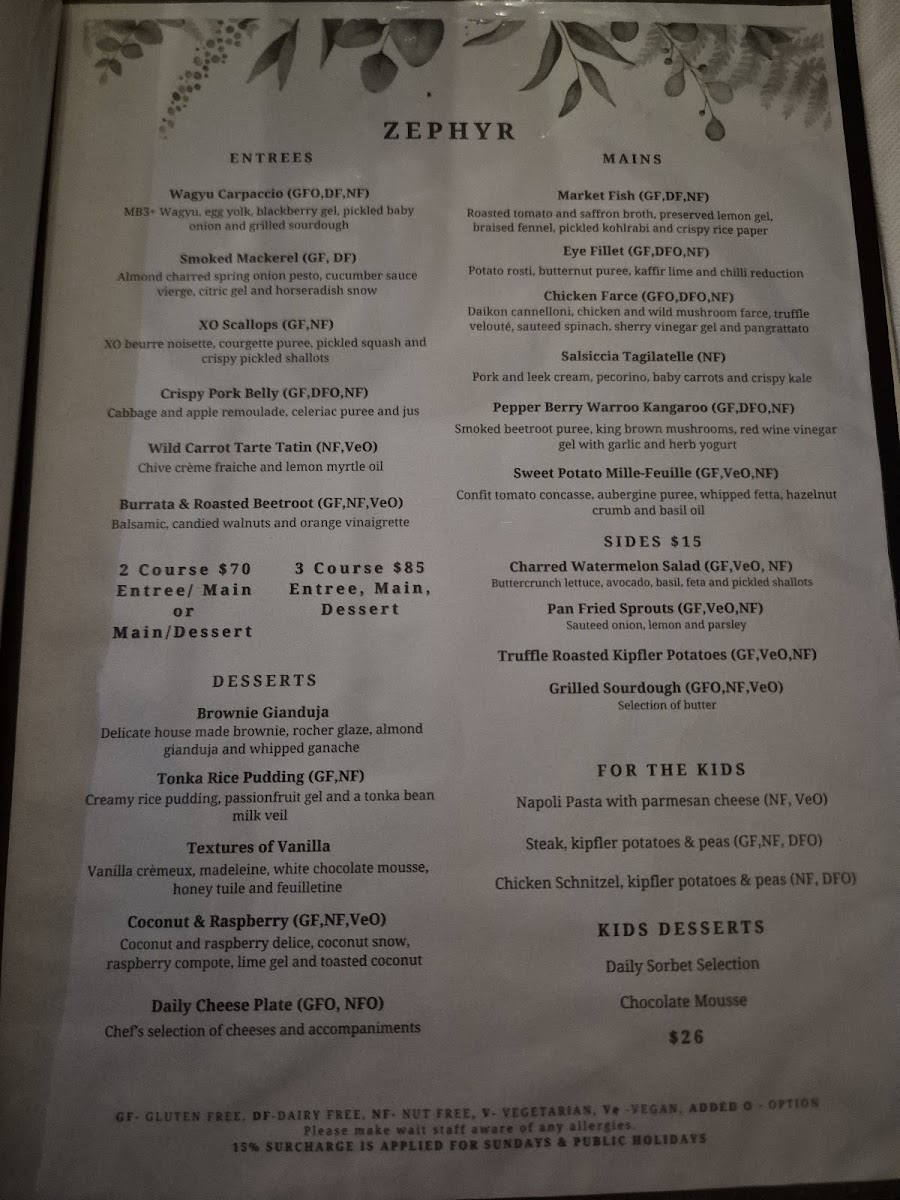 Zephyr Restaurant Photo Menu 1