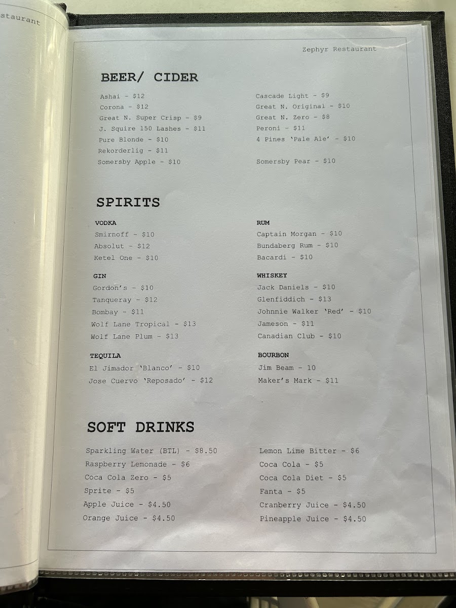 Zephyr Restaurant Photo Menu 10