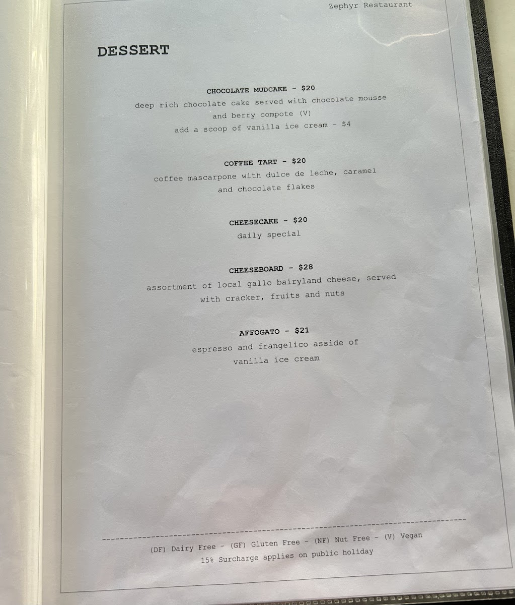 Zephyr Restaurant Photo Menu 9