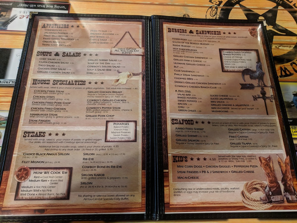 Cowboy's Steakhouse & Restaurant Photo Menu 10