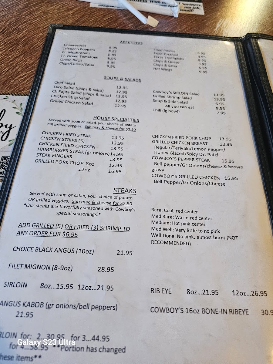 Cowboy's Steakhouse & Restaurant Photo Menu 5