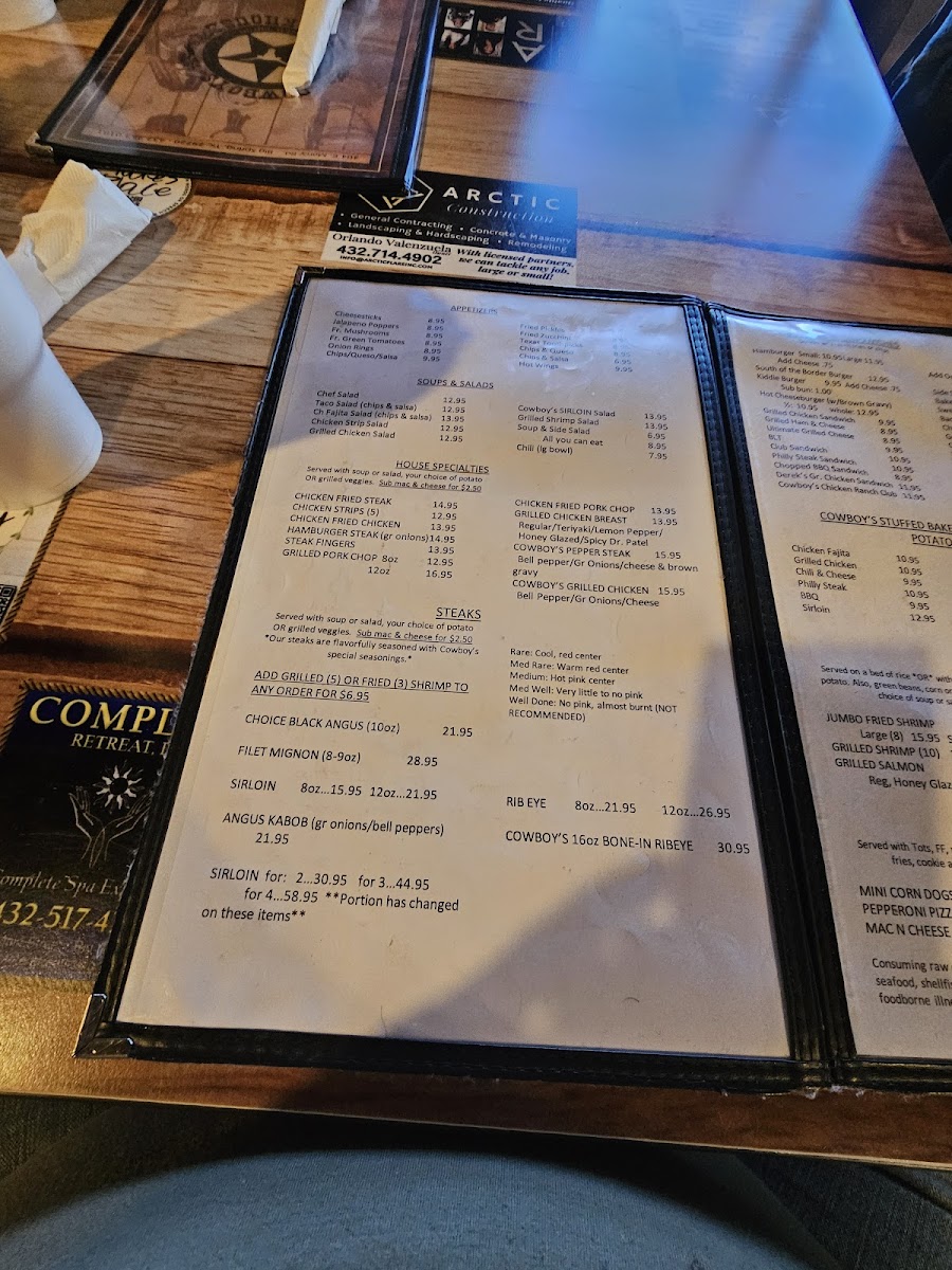 Cowboy's Steakhouse & Restaurant Photo Menu 6