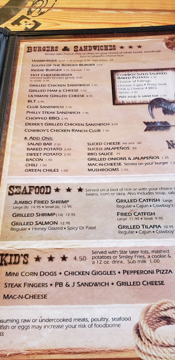 Cowboy's Steakhouse & Restaurant Photo Menu 9