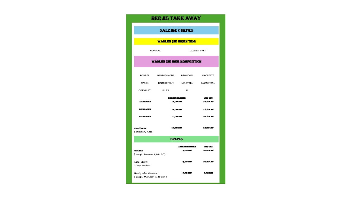 BERJIS FOOD AND BUBBLE TEA WEGGIS Photo Menu 1