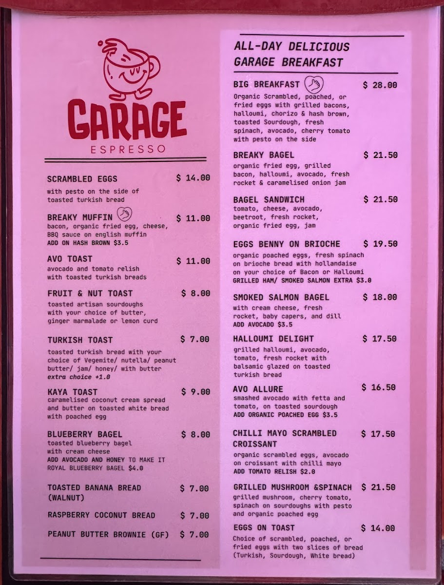 Espresso Garage Photo Menu 2