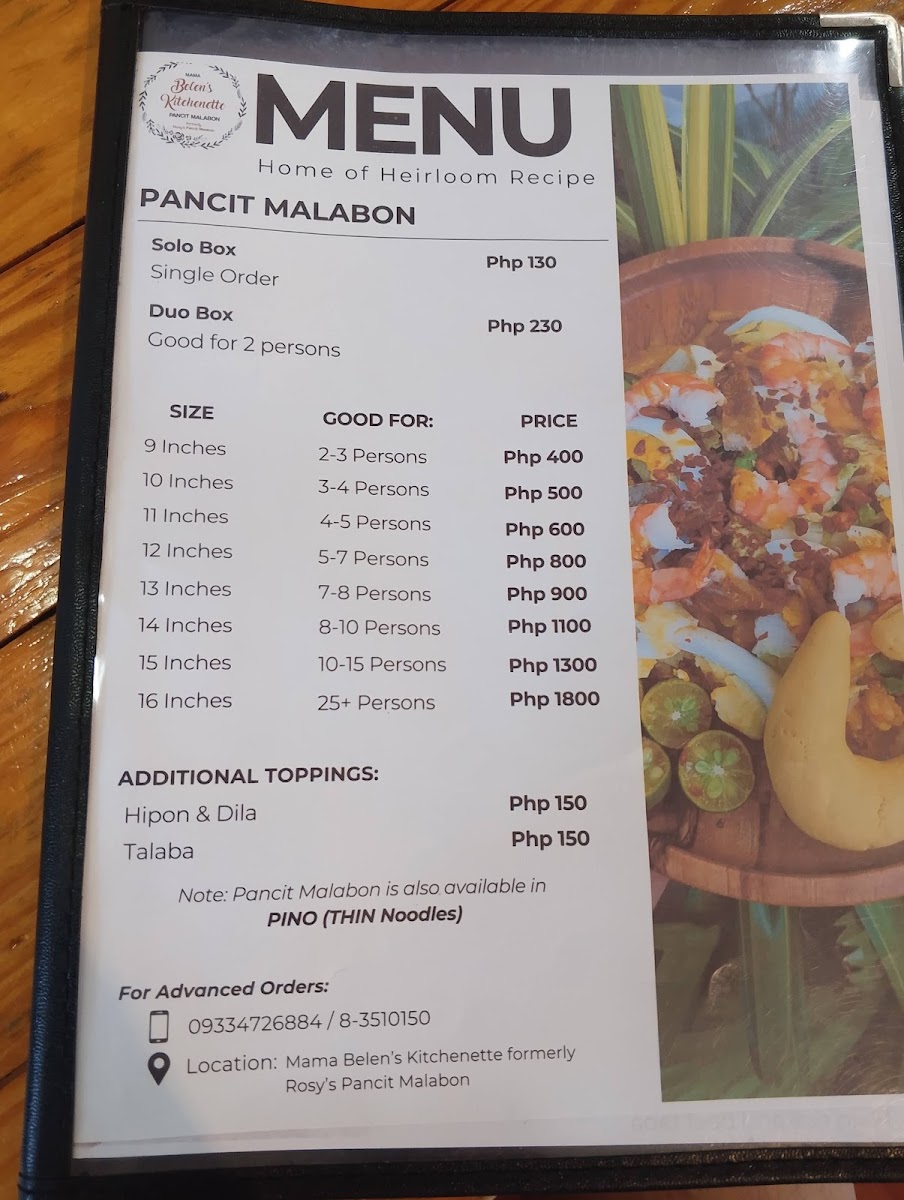Belen's Kitchenette formerly Rosy's Pancit Malabon Photo Menu 6