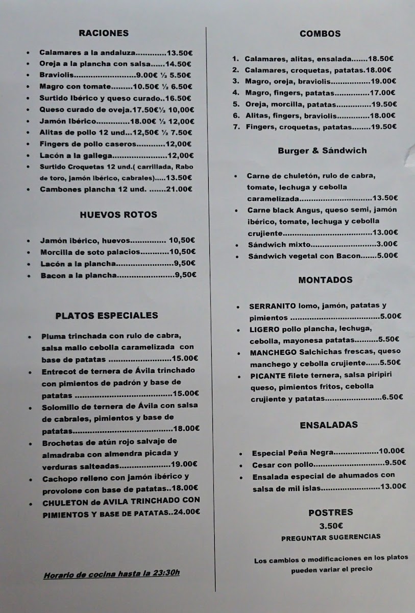 Restaurante Peña Negra Photo Menu 1