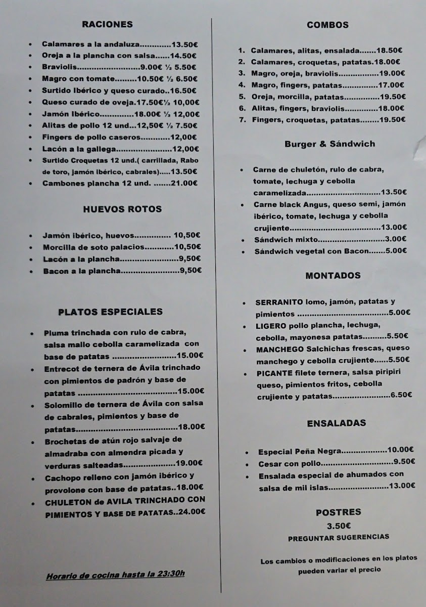 Restaurante Peña Negra Photo Menu 2