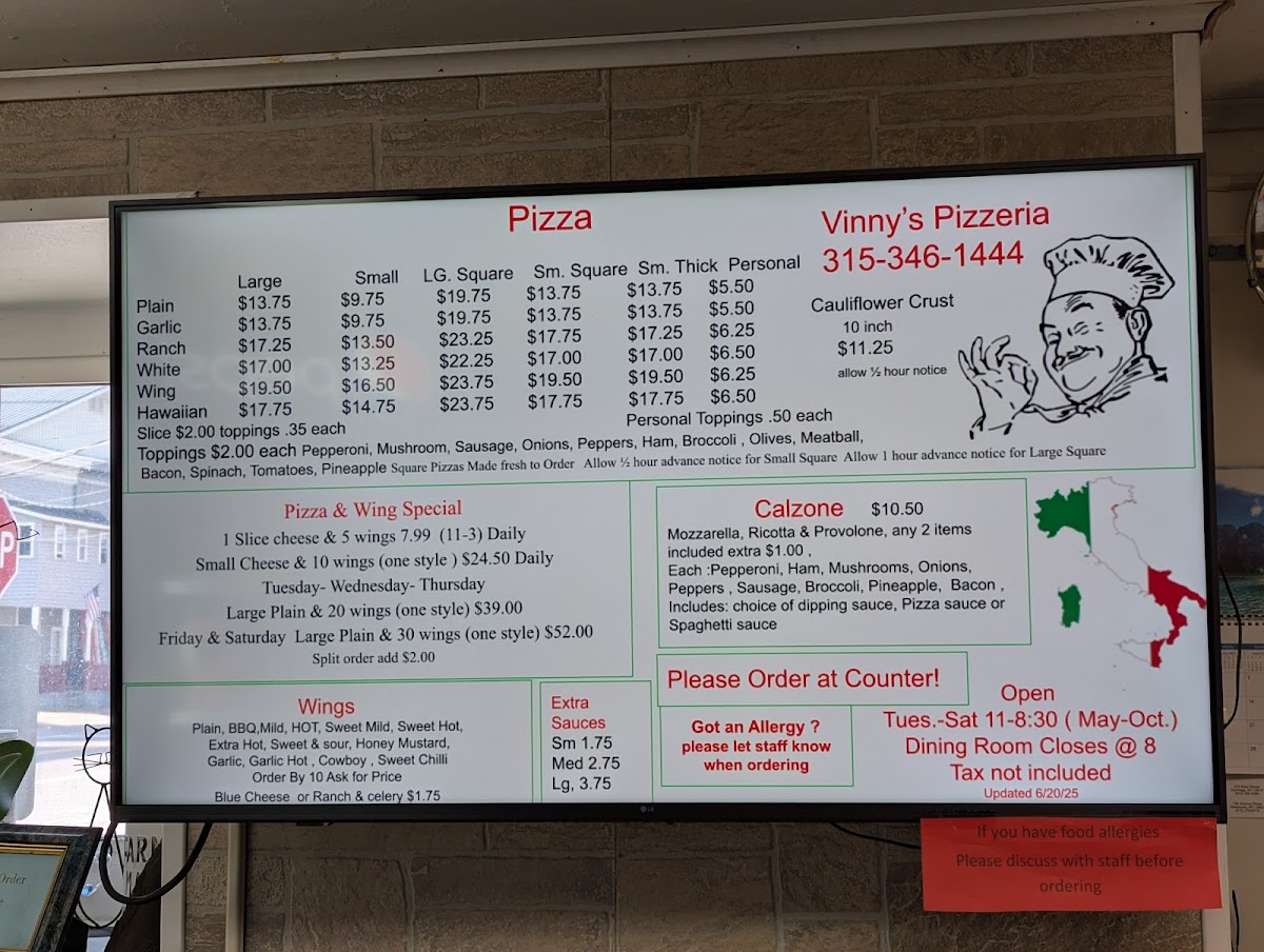 Vinny's Pizzeria Photo Menu 1