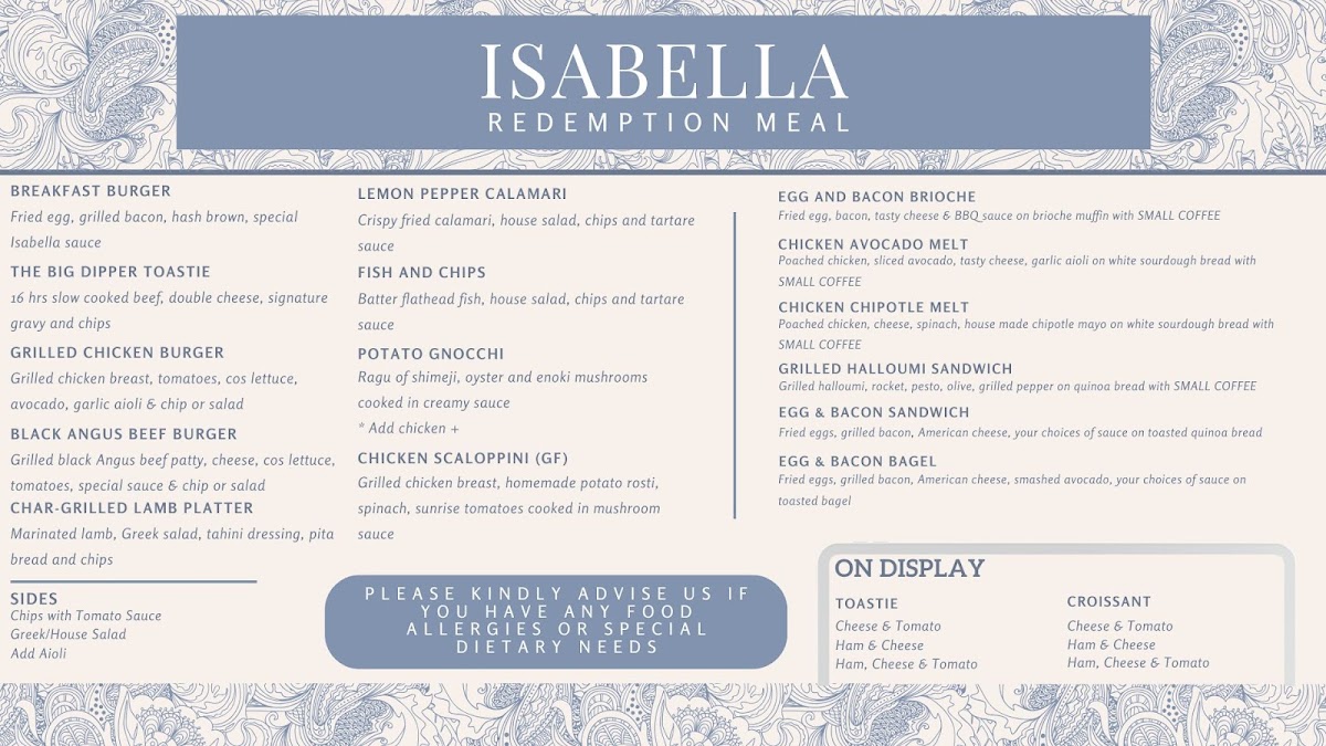 Isabella Cafe Photo Menu 1