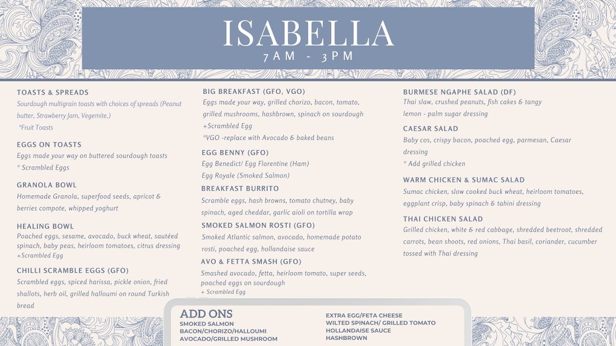 Isabella Cafe Photo Menu 2