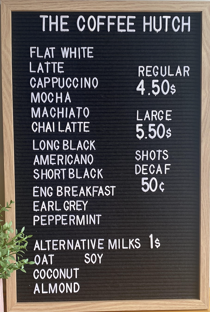 The Coffee Hutch Photo Menu 1