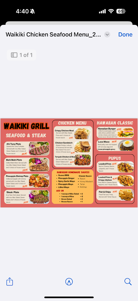 Waikiki Grill Photo Menu 1