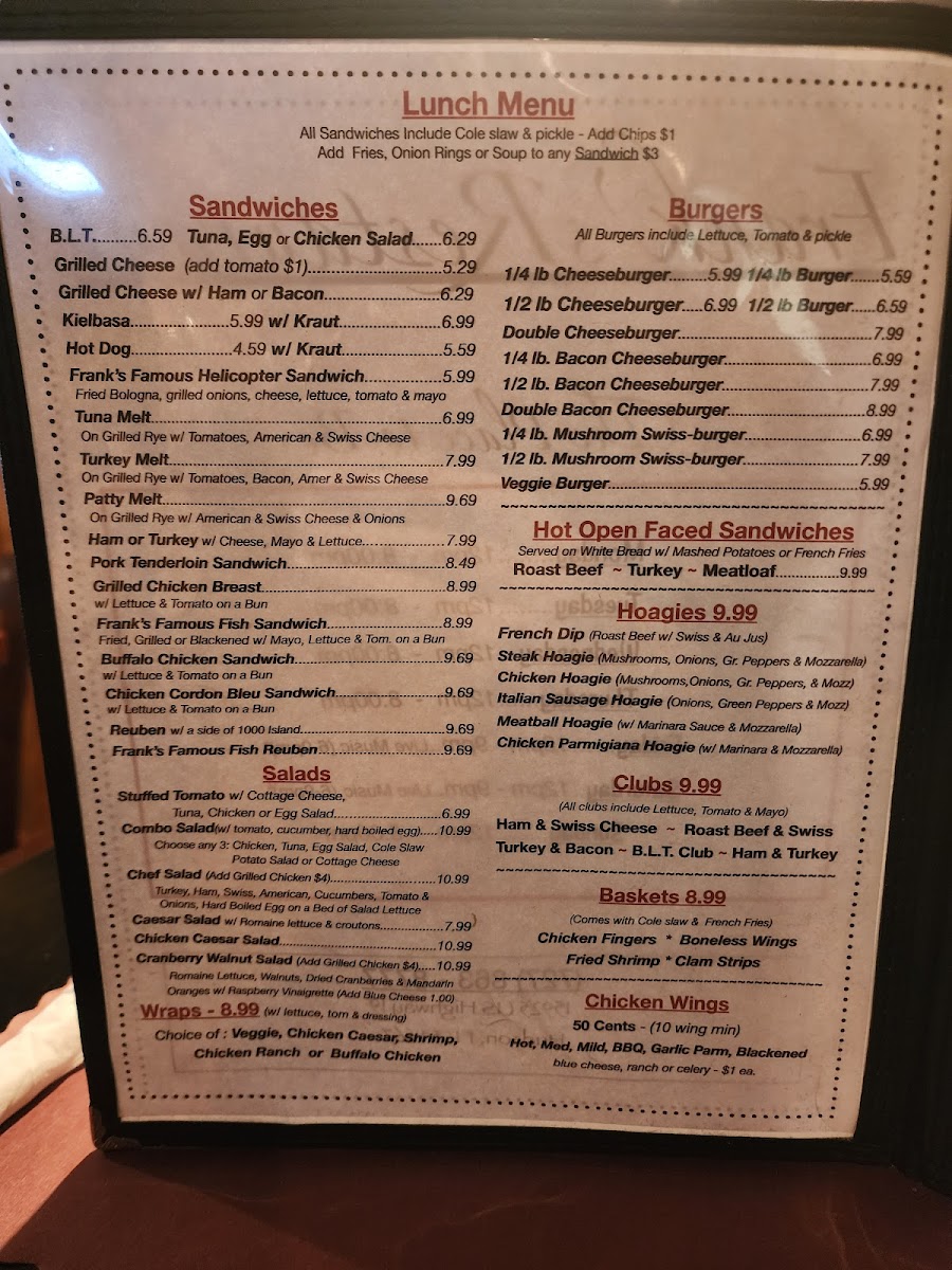 Frank's Restaurant Photo Menu 10