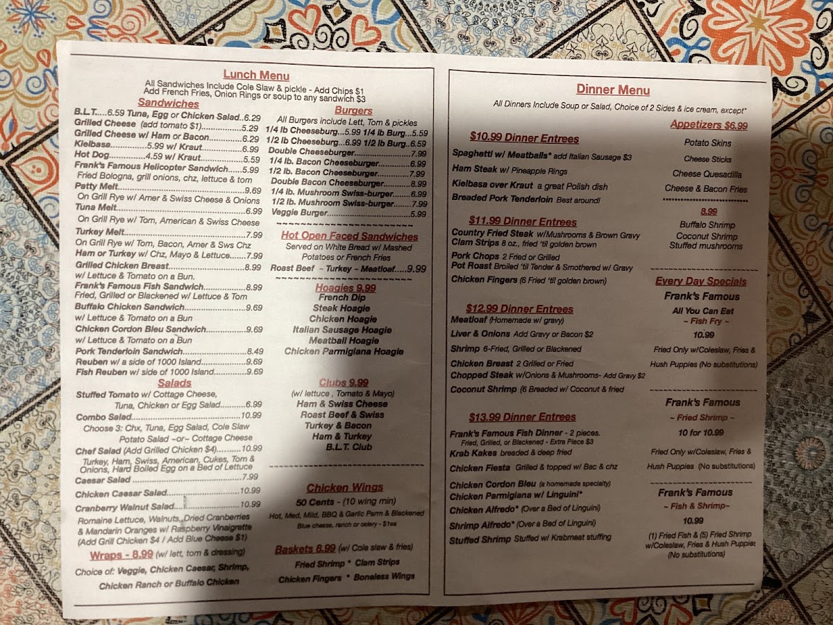 Frank's Restaurant Photo Menu 3