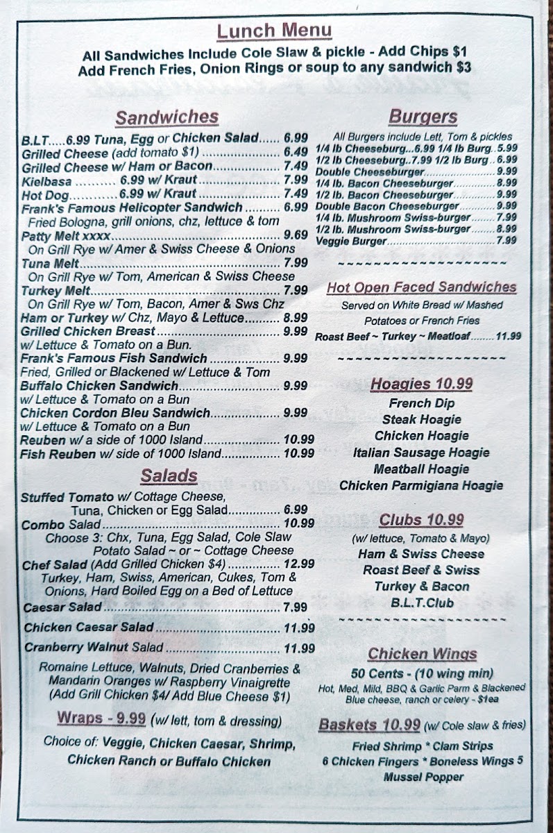 Frank's Restaurant Photo Menu 4