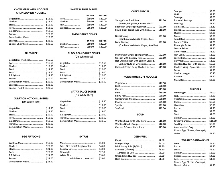 Golden Sea Horse Takeaway Photo Menu 1