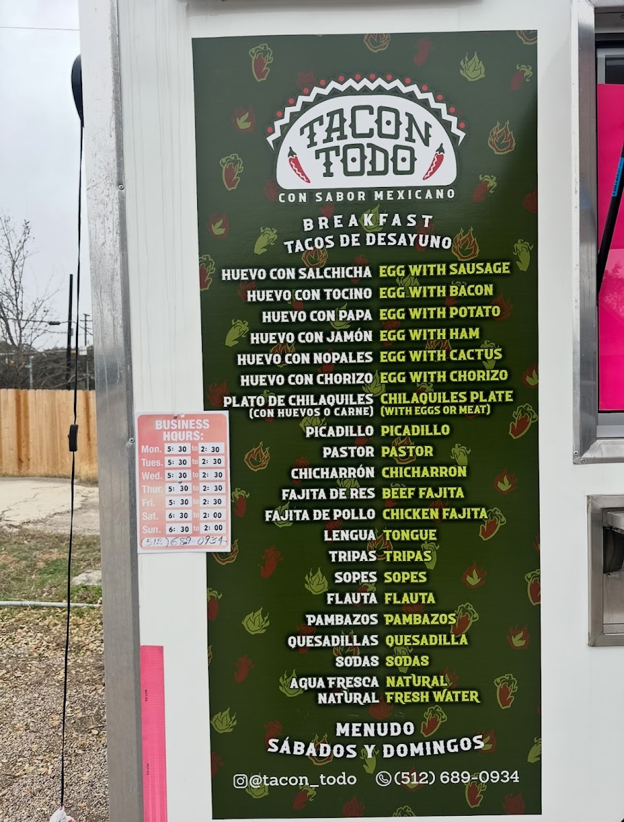 Tacon Todo Mexican Photo Menu 1