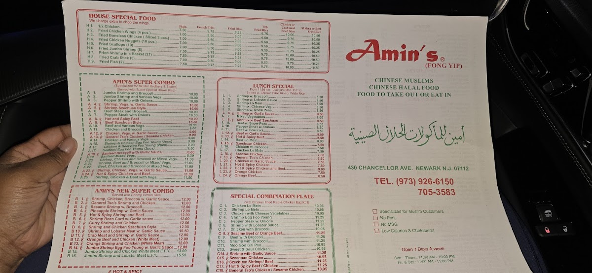 Amin's Chinese Halal Food Photo Menu 1