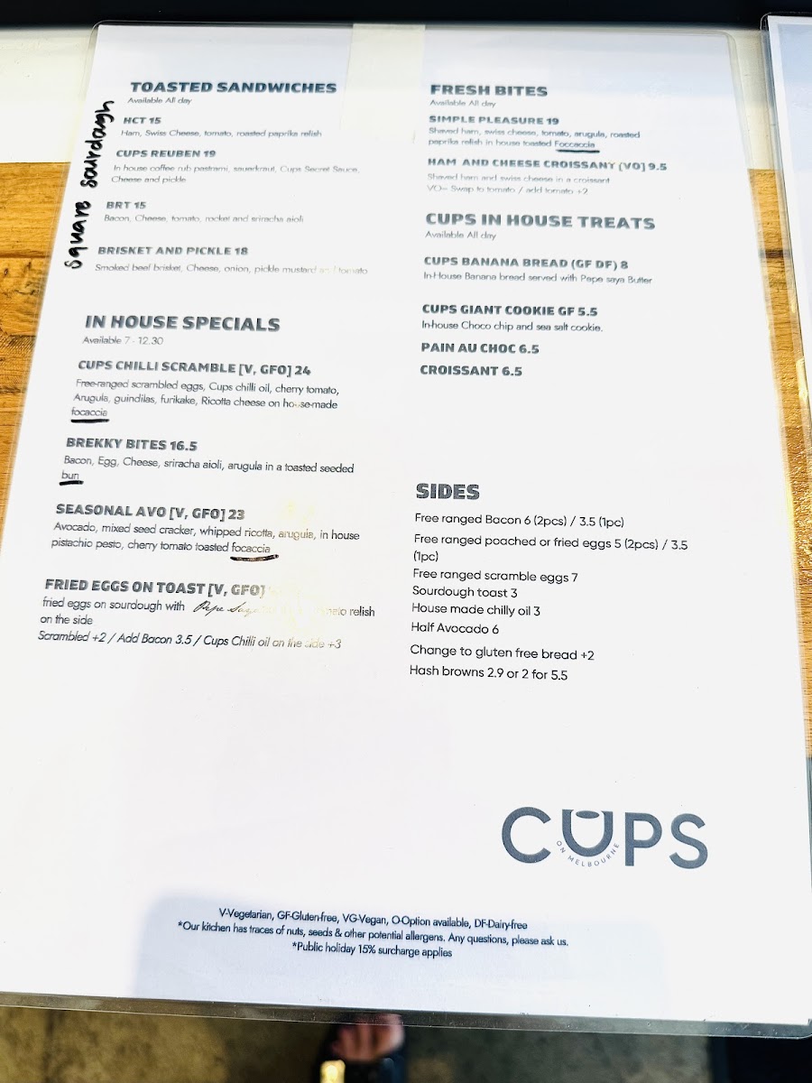 Cups on Melbourne Photo Menu 1