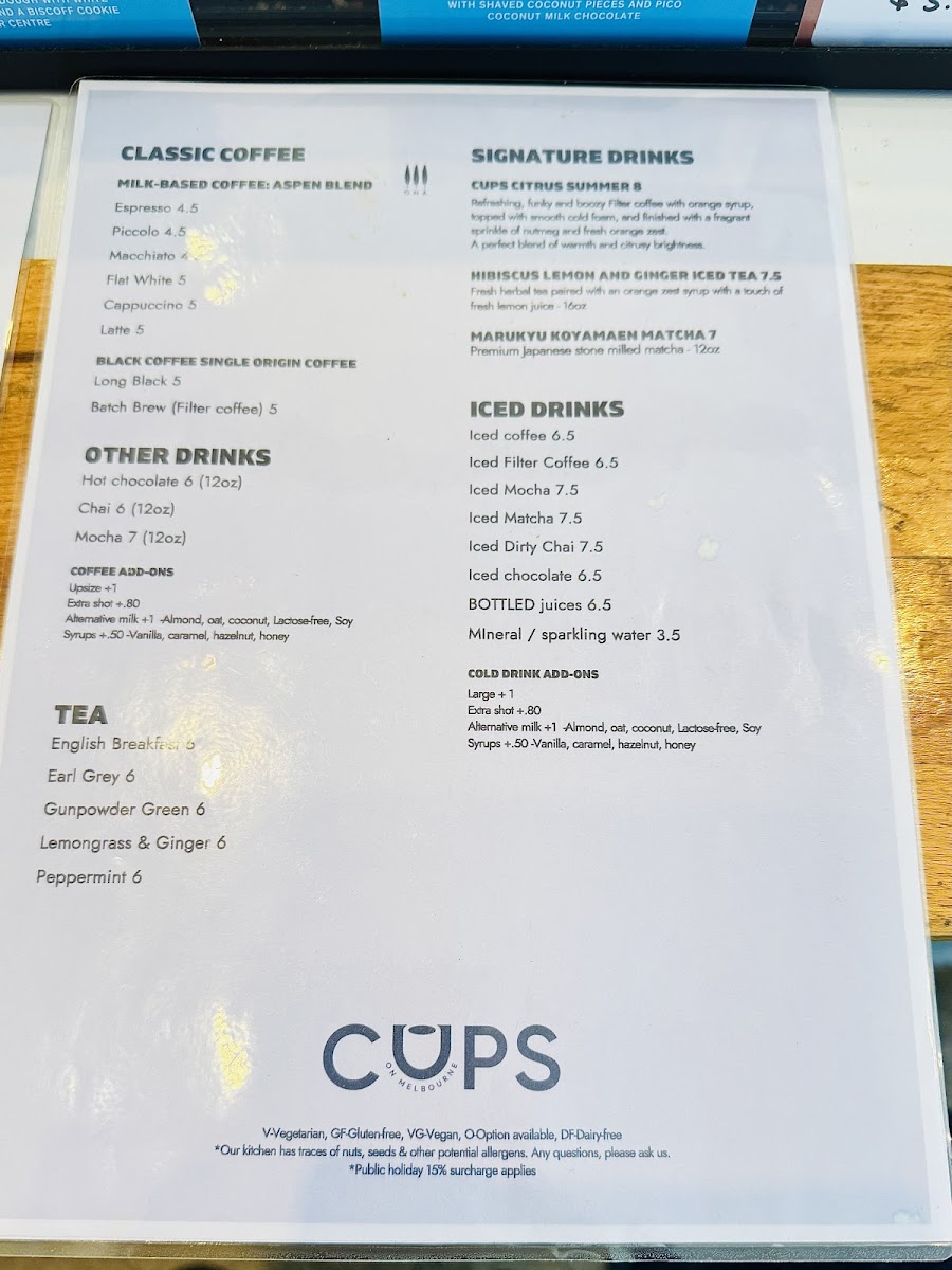 Cups on Melbourne Photo Menu 4