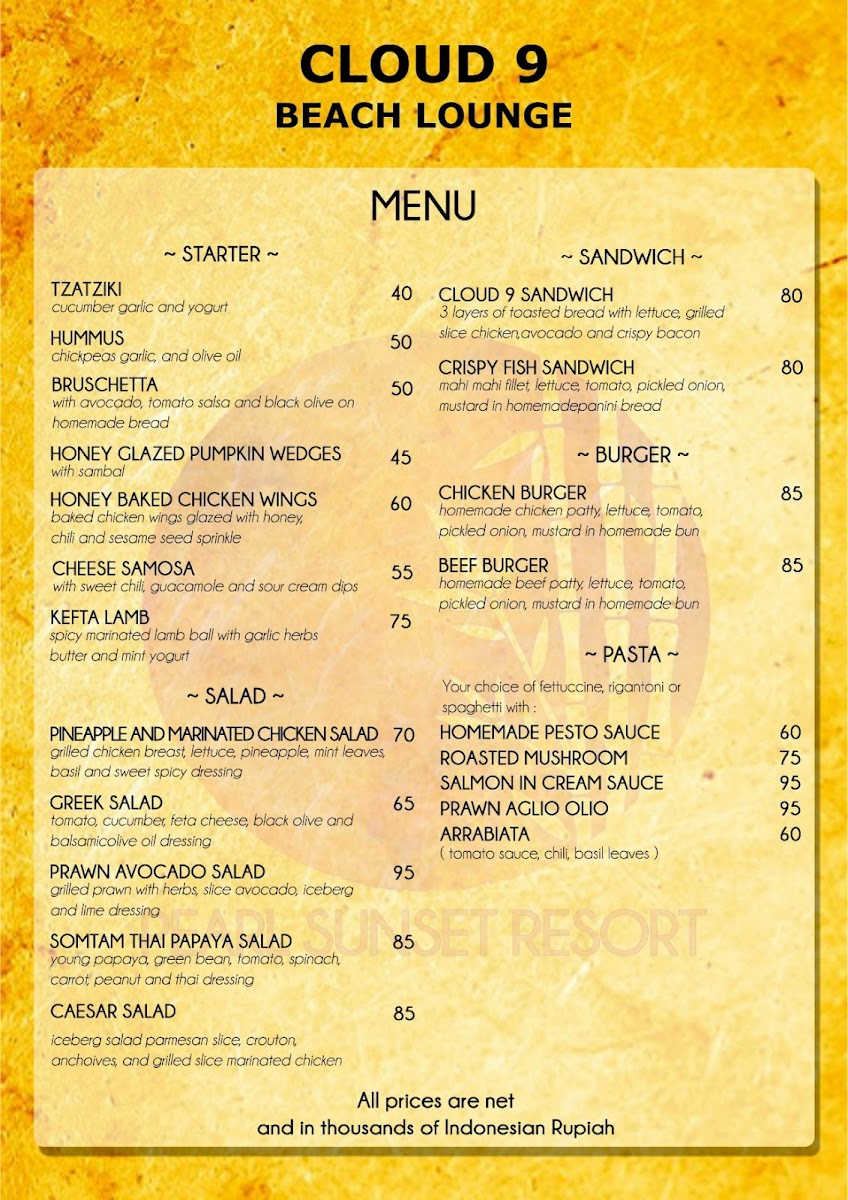 Cloud 9 Restaurant and Bar Photo Menu 1