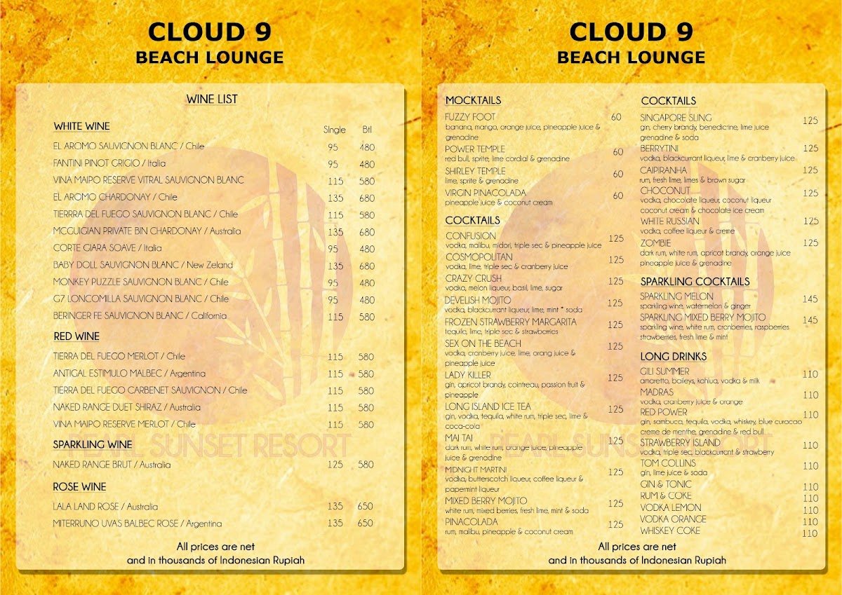 Cloud 9 Restaurant and Bar Photo Menu 2