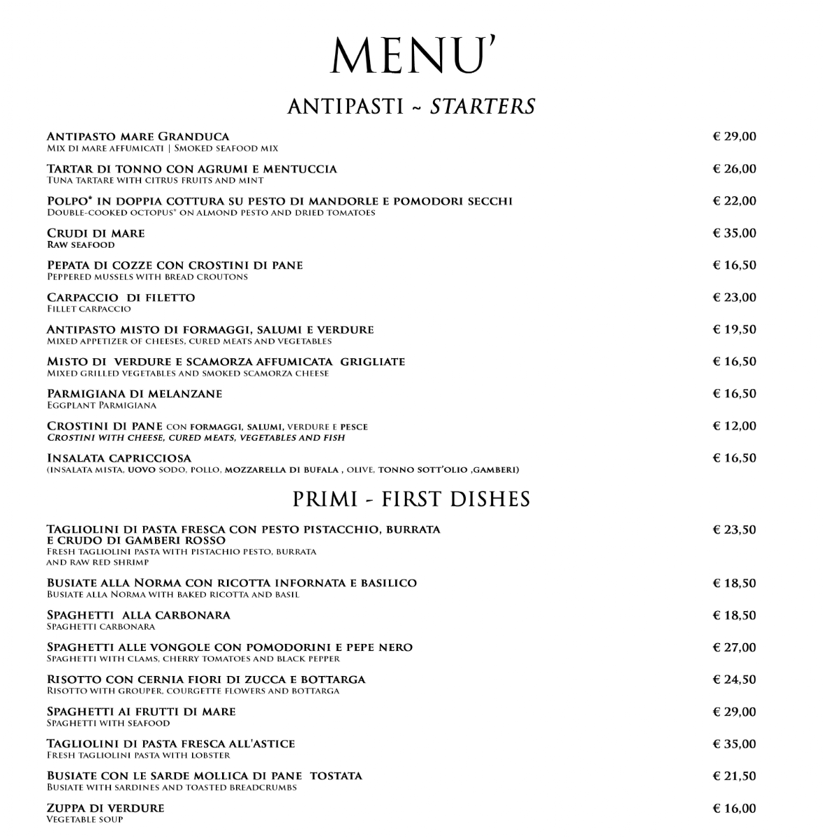 Granduca Restaurant Taormina Photo Menu 2
