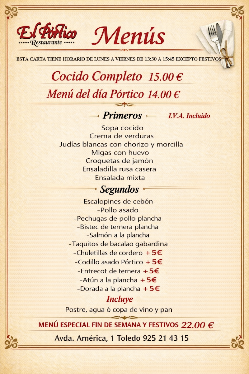 Restaurante El Pórtico Photo Menu 1