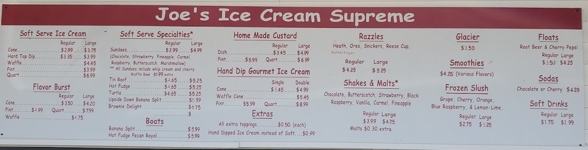 Joe's Ice Cream Supreme Shop Photo Menu 2