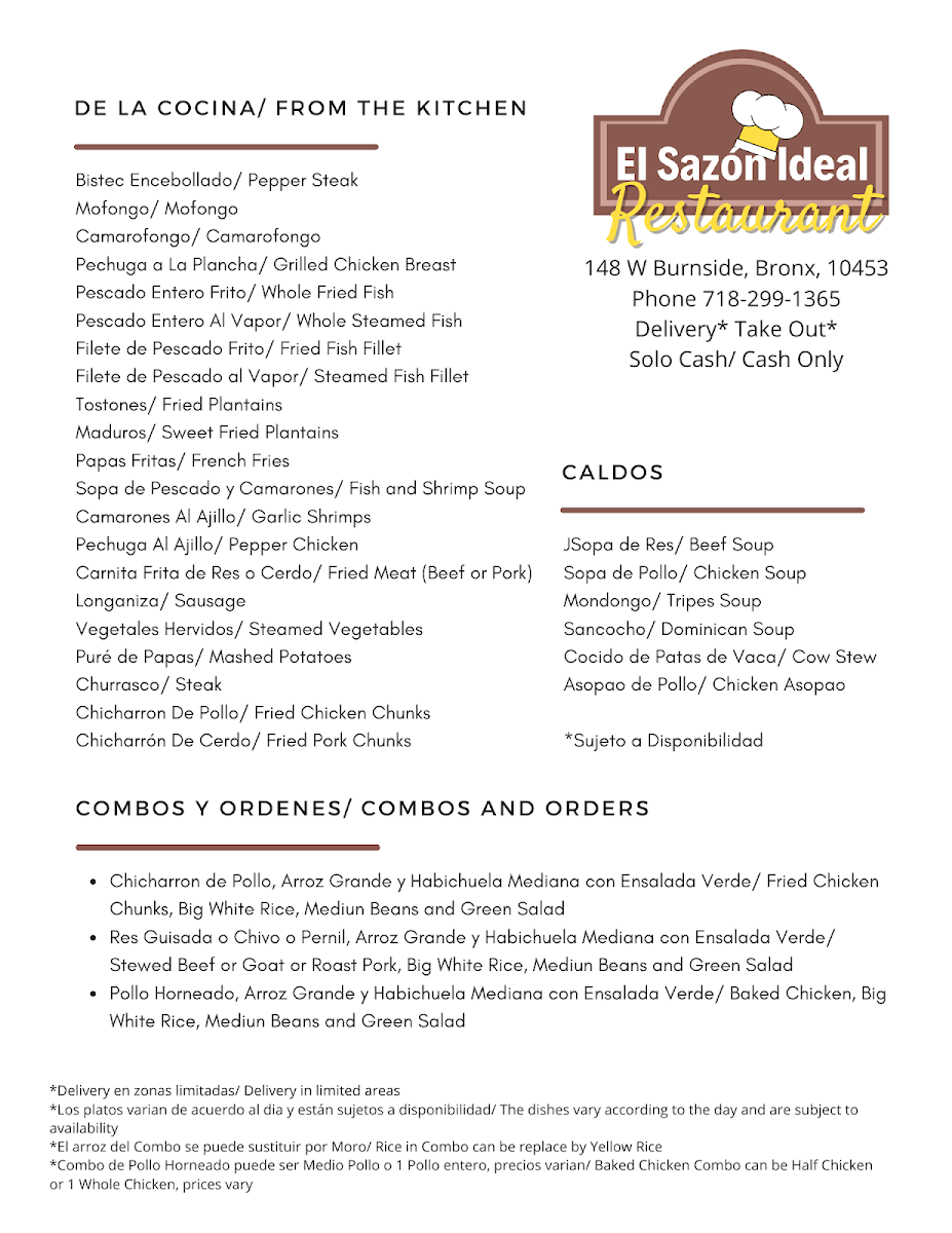 El Sazón Ideal Photo Menu 1