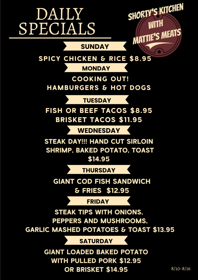 Shorty's Bar & Grill Photo Menu 1