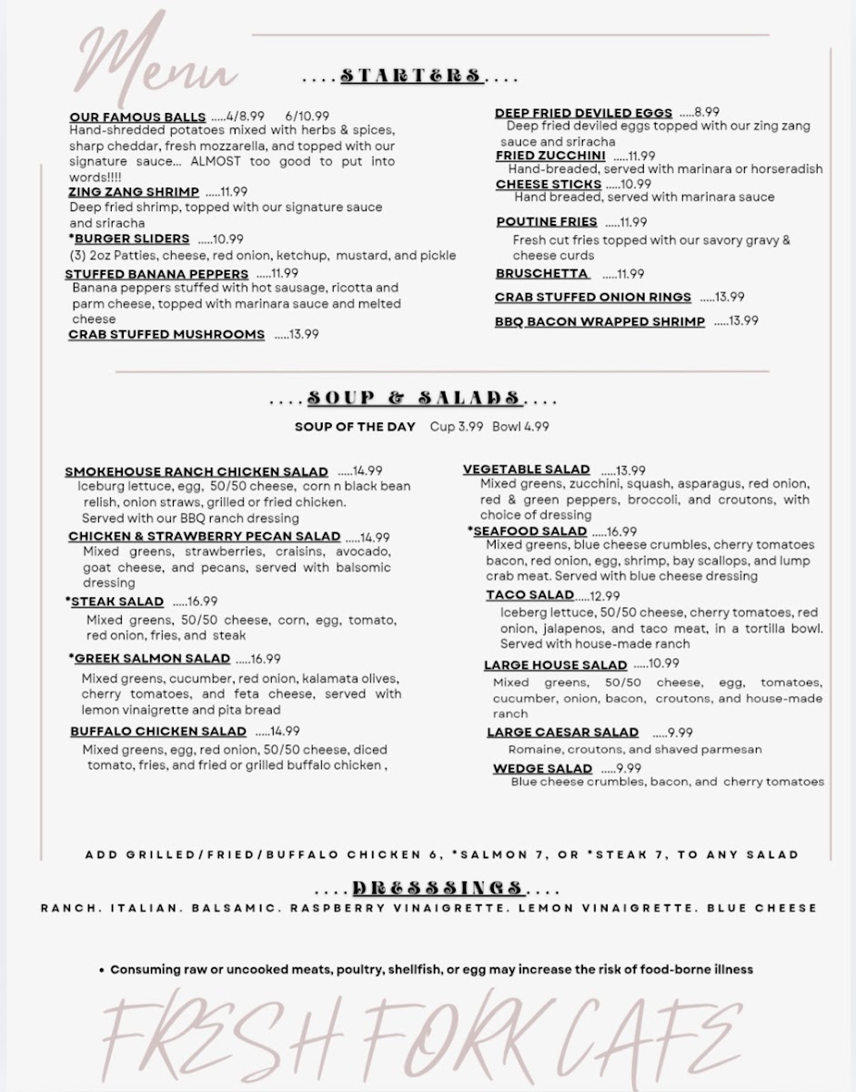 The Fresh Fork Cafe Photo Menu 2