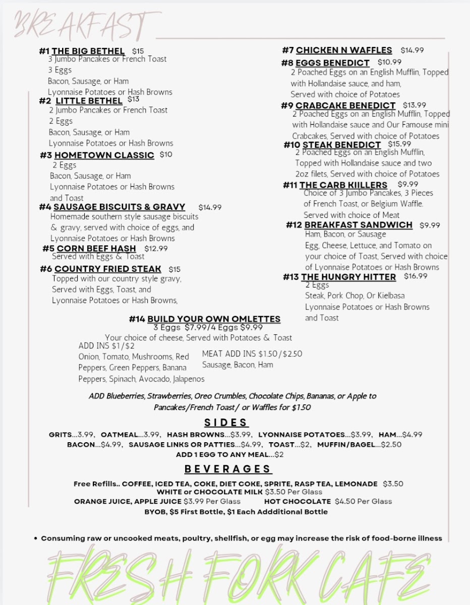 The Fresh Fork Cafe Photo Menu 3
