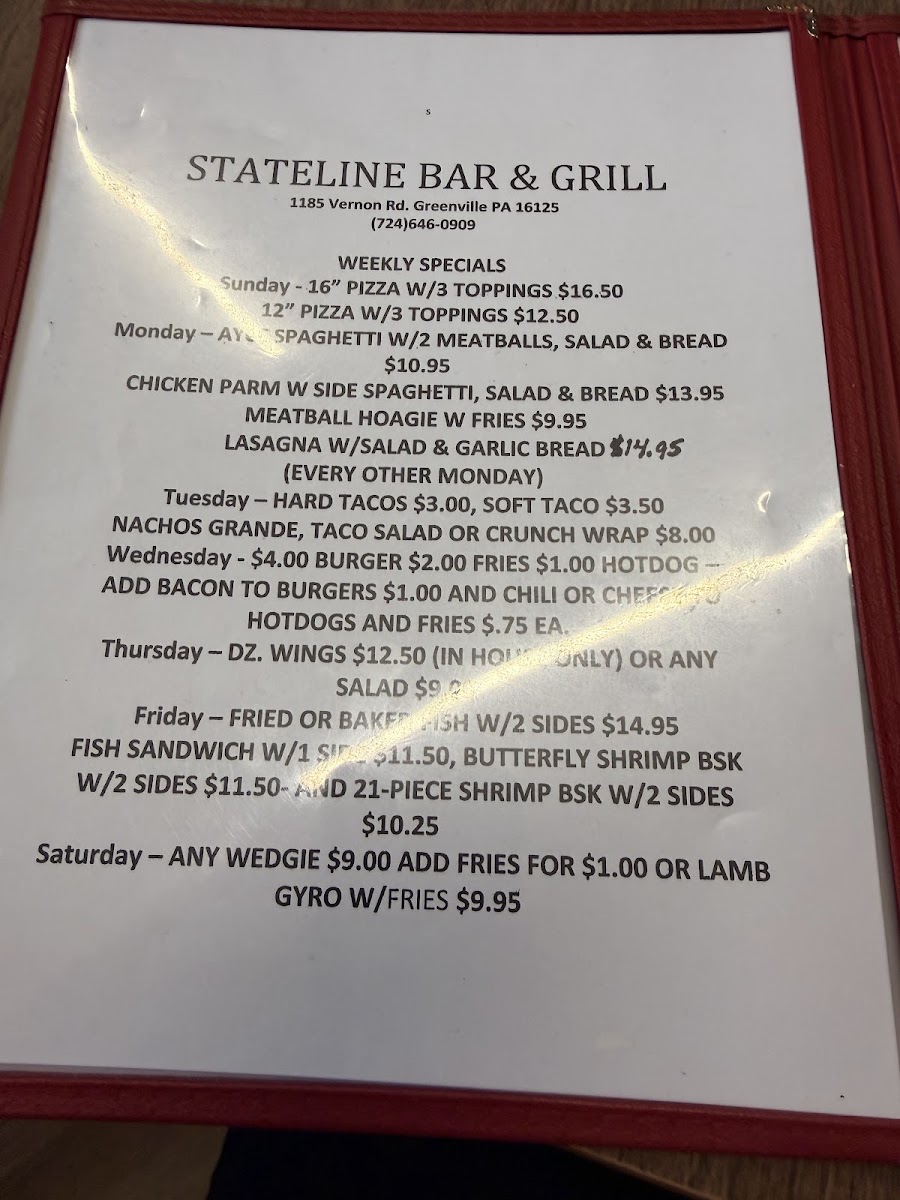 Stateline Bar N Grill Photo Menu 1
