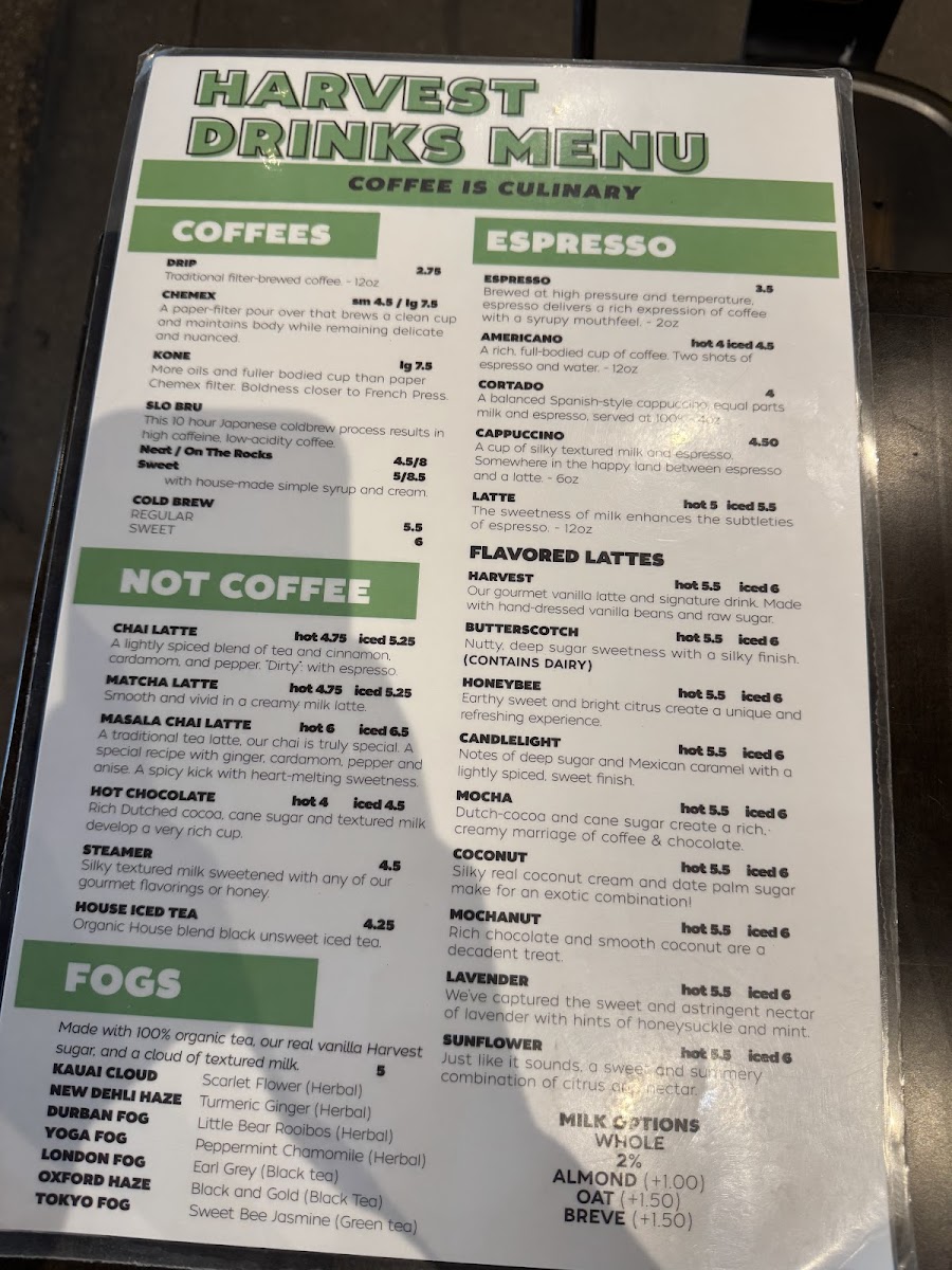 Harvest Coffee - Caprock Photo Menu 1